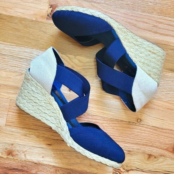 LAUREN Ralph Lauren Collins Navy Wedge Sandal - Picture 1 of 6